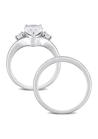 Lab Created 2.95 CT TGW White Sapphire Pear-Cut Bridal Ring Set 10k Gold