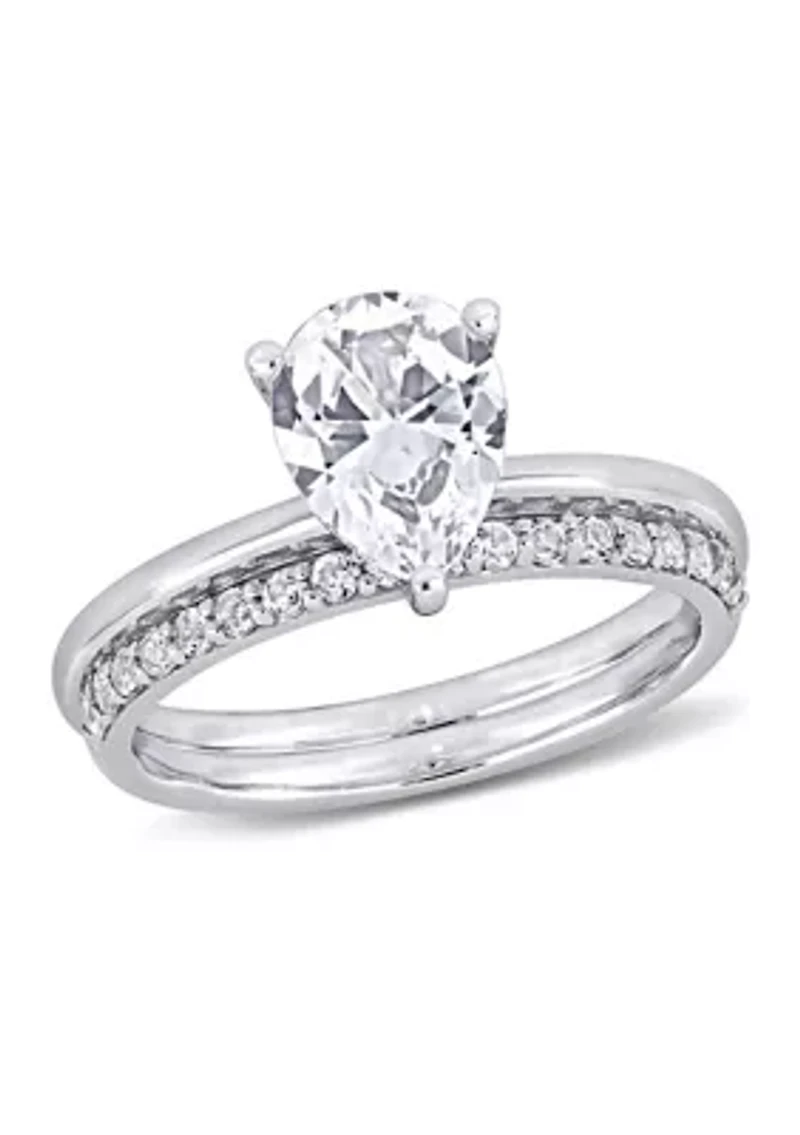 Lab Created 3 CT TGW White Sapphire Pear-Cut Bridal Ring Set 10k Gold