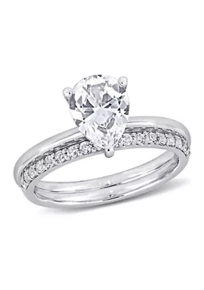 Lab Created 3 CT TGW White Sapphire Pear-Cut Bridal Ring Set 10k Gold