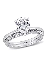Lab Created 3 CT TGW White Sapphire Pear-Cut Bridal Ring Set 10k Gold