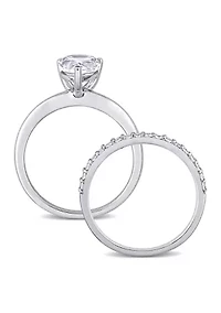 Lab Created 3 CT TGW White Sapphire Pear-Cut Bridal Ring Set 10k Gold
