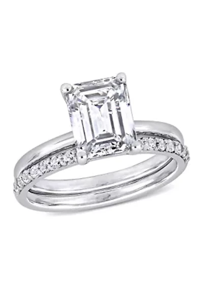 Lab Created 4 CT TGW White Sapphire Emerald-Cut Bridal Ring Set 10k Gold