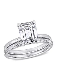 Lab Created 4 CT TGW White Sapphire Emerald-Cut Bridal Ring Set 10k Gold