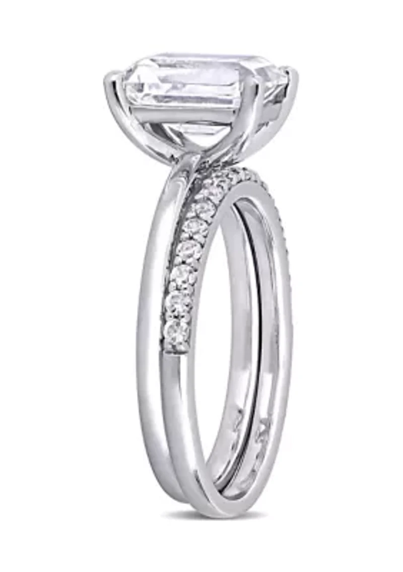 Lab Created 4 CT TGW White Sapphire Emerald-Cut Bridal Ring Set 10k Gold