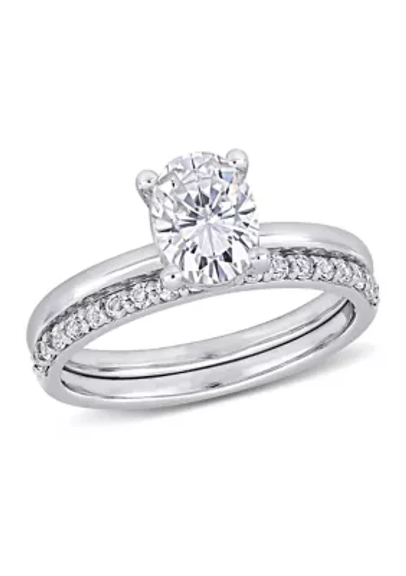 Lab Created 3.3 CT TGW White Sapphire Oval Bridal Ring Set 10k Gold