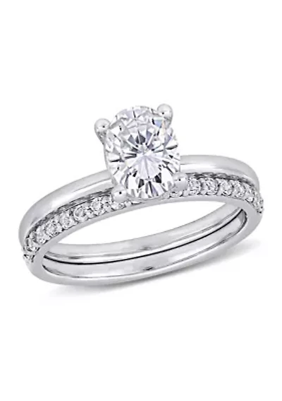 Lab Created 3.3 CT TGW White Sapphire Oval Bridal Ring Set 10k Gold