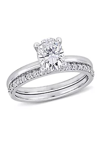 Lab Created 3.3 CT TGW White Sapphire Oval Bridal Ring Set 10k Gold