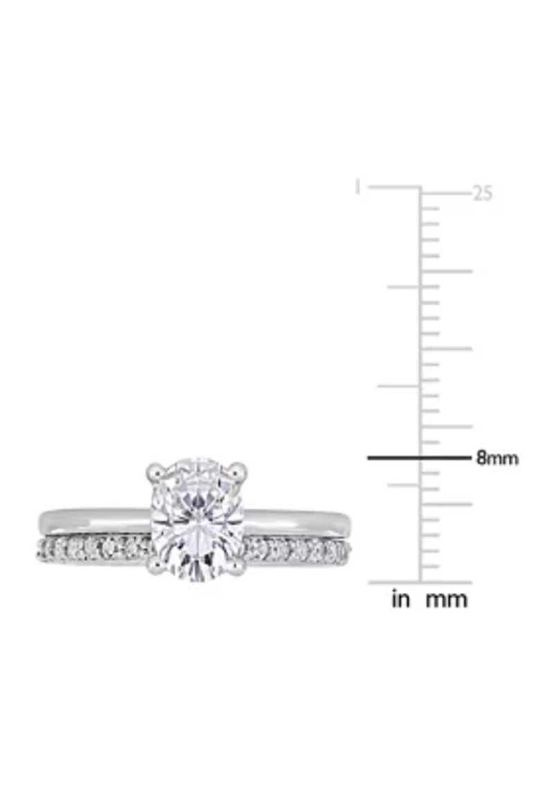 Lab Created 3.3 CT TGW White Sapphire Oval Bridal Ring Set 10k Gold