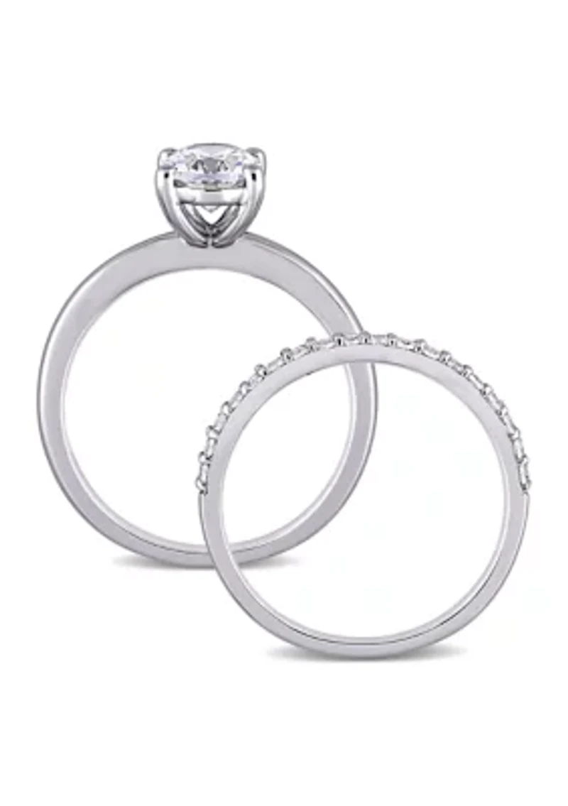 Lab Created 3.3 CT TGW White Sapphire Oval Bridal Ring Set 10k Gold