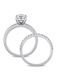 Lab Created 3.3 CT TGW White Sapphire Oval Bridal Ring Set 10k Gold