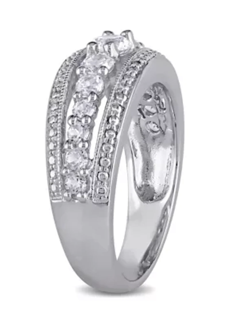 Lab Created 1.2 CT TGW White Sapphire Graduated Ring Sterling Silver