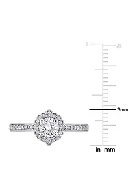Lab Created 4/5 CT TGW White Sapphire and 1/10 TW Diamond Floral Halo Engagement Ring 10k Gold