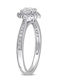Lab Created 4/5 CT TGW White Sapphire and 1/10 TW Diamond Floral Halo Engagement Ring 10k Gold