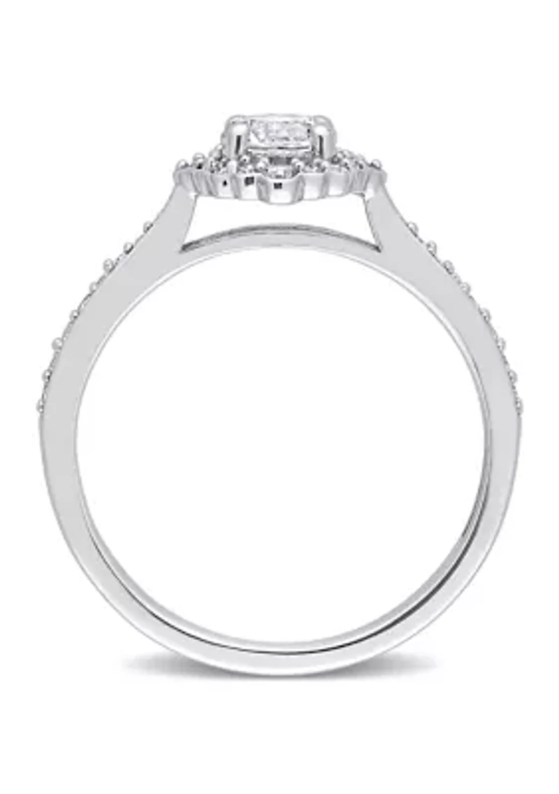 Lab Created 4/5 CT TGW White Sapphire and 1/10 TW Diamond Floral Halo Engagement Ring 10k Gold