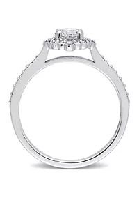 Lab Created 4/5 CT TGW White Sapphire and 1/10 TW Diamond Floral Halo Engagement Ring 10k Gold