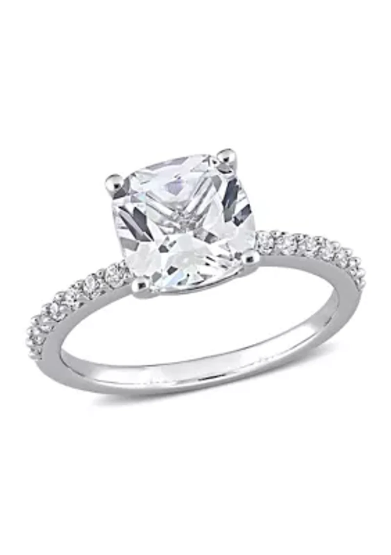 Lab Created 3.25 CT TGW White Sapphire Cushion-Cut Engagement Ring 10k Gold