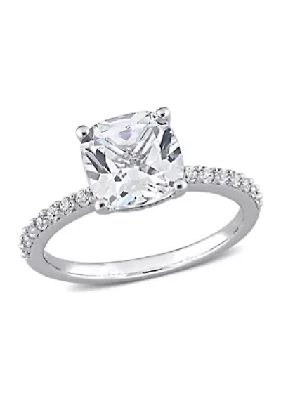 Lab Created 3.25 CT TGW White Sapphire Cushion-Cut Engagement Ring 10k Gold