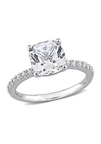 Lab Created 3.25 CT TGW White Sapphire Cushion-Cut Engagement Ring 10k Gold