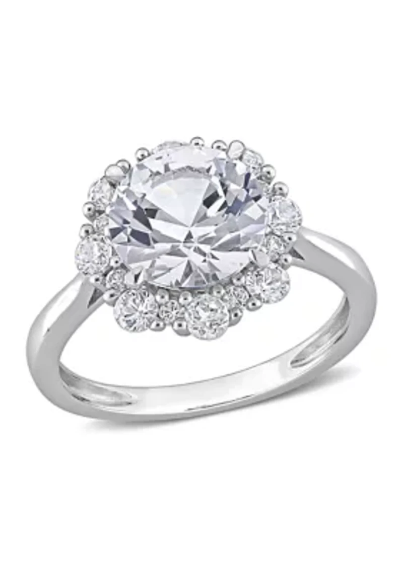 Lab Created 4.3 CT TGW White Sapphire Halo Engagement Ring 10k Gold