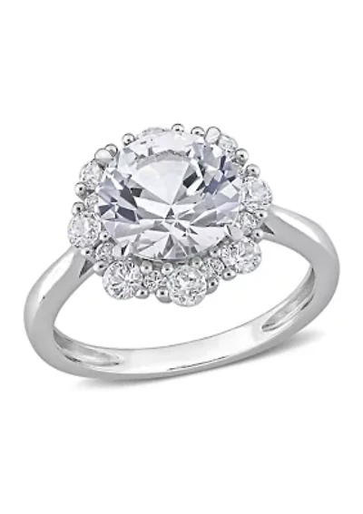 Lab Created 4.3 CT TGW White Sapphire Halo Engagement Ring 10k Gold