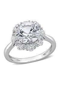 Lab Created 4.3 CT TGW White Sapphire Halo Engagement Ring 10k Gold