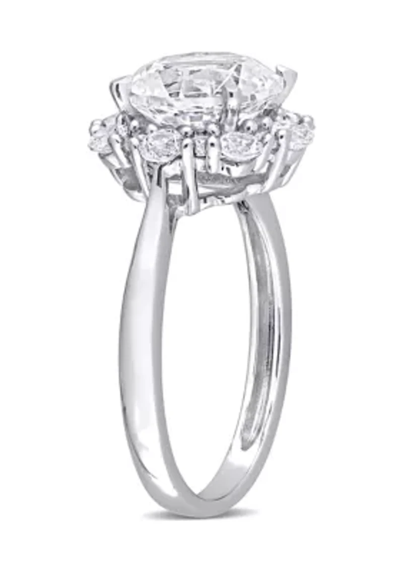 Lab Created 4.3 CT TGW White Sapphire Halo Engagement Ring 10k Gold