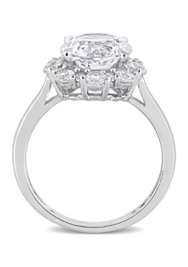 Lab Created 4.3 CT TGW White Sapphire Halo Engagement Ring 10k Gold