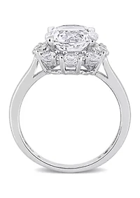 Lab Created 4.3 CT TGW White Sapphire Halo Engagement Ring 10k Gold