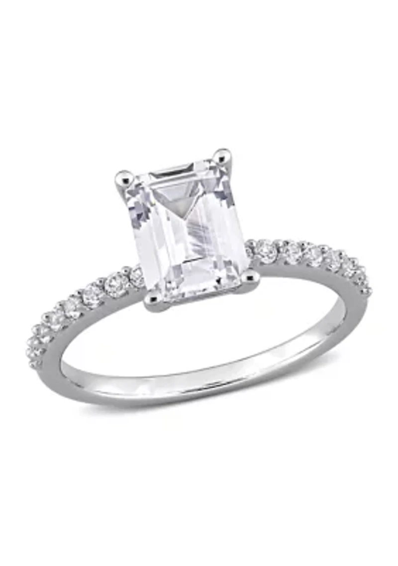 Lab Created 2.3 CT TGW White Sapphire Emerald-Cut Engagement Ring 10k Gold