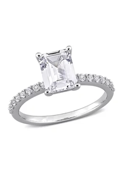 Lab Created 2.3 CT TGW White Sapphire Emerald-Cut Engagement Ring 10k Gold