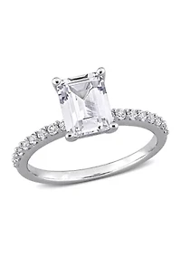 Lab Created 2.3 CT TGW White Sapphire Emerald-Cut Engagement Ring 10k Gold