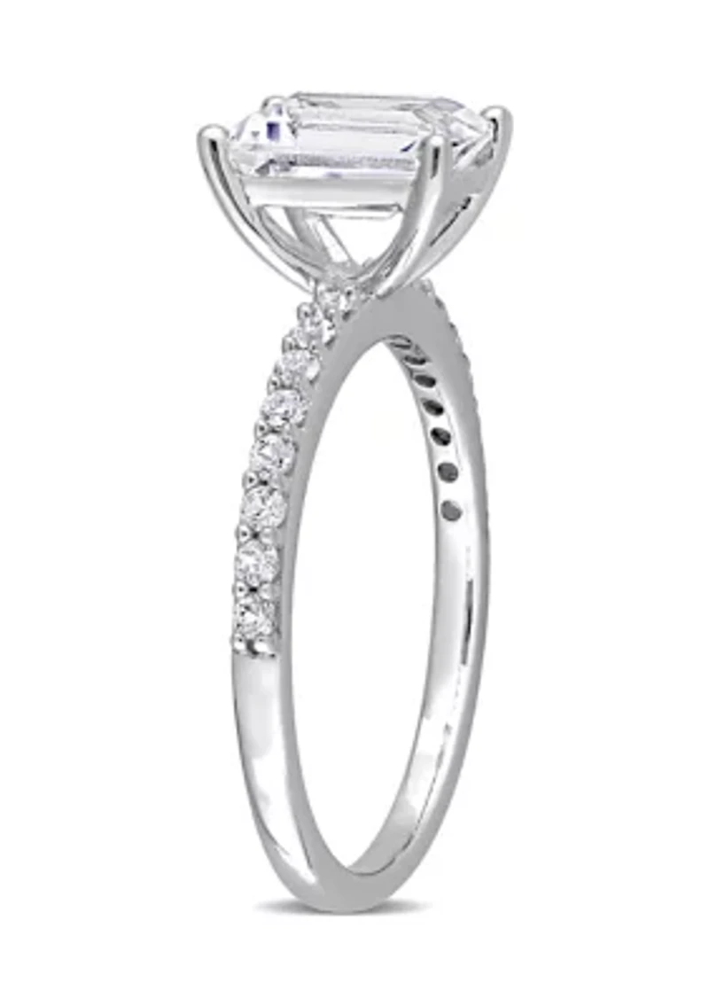 Lab Created 2.3 CT TGW White Sapphire Emerald-Cut Engagement Ring 10k Gold