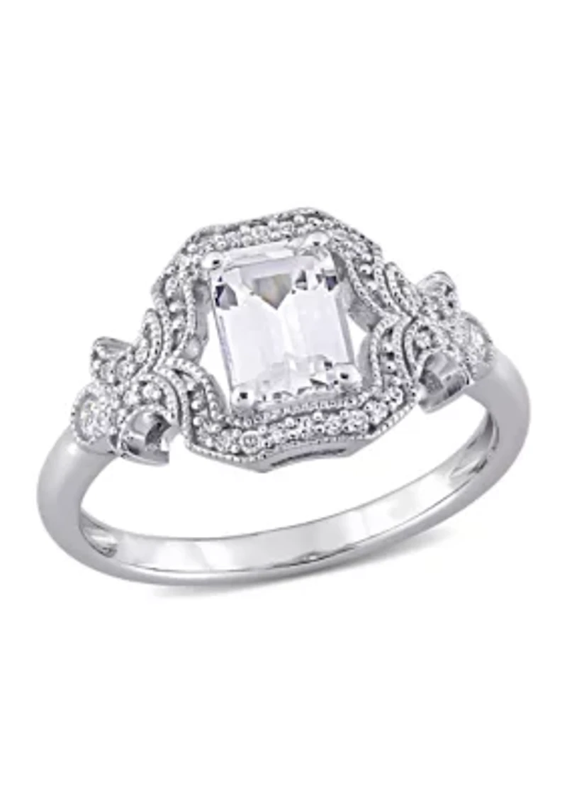 Lab Created 1.6 CT TGW White Sapphire and 1/6 TW Diamond Vintage Halo Ring Sterling Silver