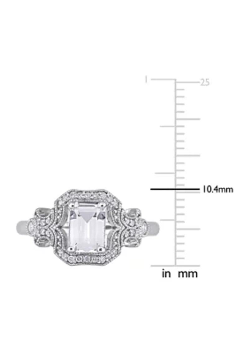 Lab Created 1.6 CT TGW White Sapphire and 1/6 TW Diamond Vintage Halo Ring Sterling Silver