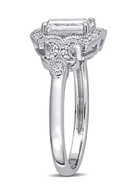Lab Created 1.6 CT TGW White Sapphire and 1/6 TW Diamond Vintage Halo Ring Sterling Silver