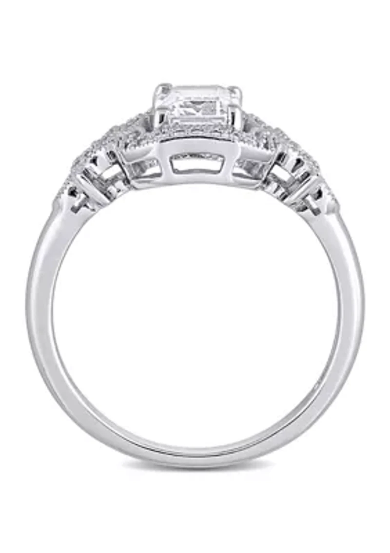 Lab Created 1.6 CT TGW White Sapphire and 1/6 TW Diamond Vintage Halo Ring Sterling Silver