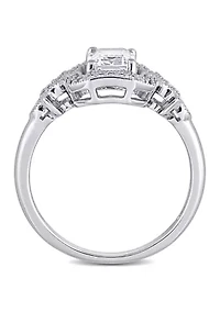 Lab Created 1.6 CT TGW White Sapphire and 1/6 TW Diamond Vintage Halo Ring Sterling Silver