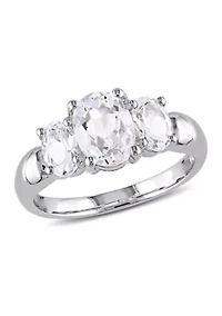 Lab Created 3.5 CT TGW White Sapphire Oval 3-Stone Ring Sterling Silver