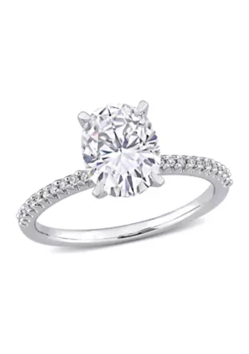 Lab Created 3 CT TGW White Sapphire and 1/10 TW Diamond Oval Engagement Ring 14k Gold