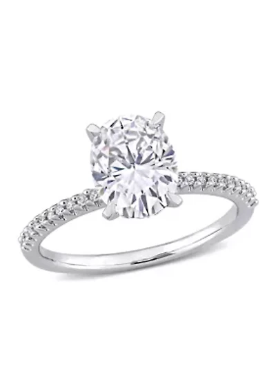 Lab Created 3 CT TGW White Sapphire and 1/10 TW Diamond Oval Engagement Ring 14k Gold