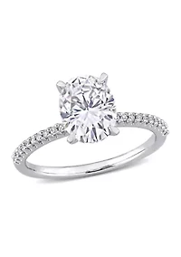 Lab Created 3 CT TGW White Sapphire and 1/10 TW Diamond Oval Engagement Ring 14k Gold