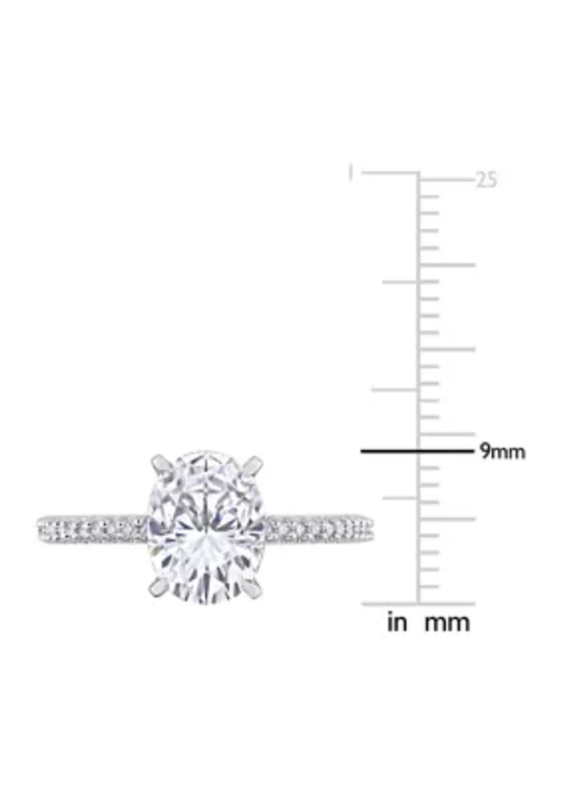 Lab Created 3 CT TGW White Sapphire and 1/10 TW Diamond Oval Engagement Ring 14k Gold