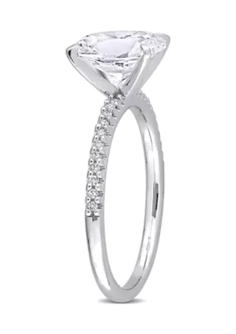 Lab Created 3 CT TGW White Sapphire and 1/10 TW Diamond Oval Engagement Ring 14k Gold