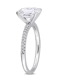 Lab Created 3 CT TGW White Sapphire and 1/10 TW Diamond Oval Engagement Ring 14k Gold