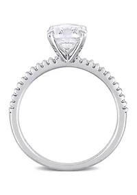 Lab Created 3 CT TGW White Sapphire and 1/10 TW Diamond Oval Engagement Ring 14k Gold