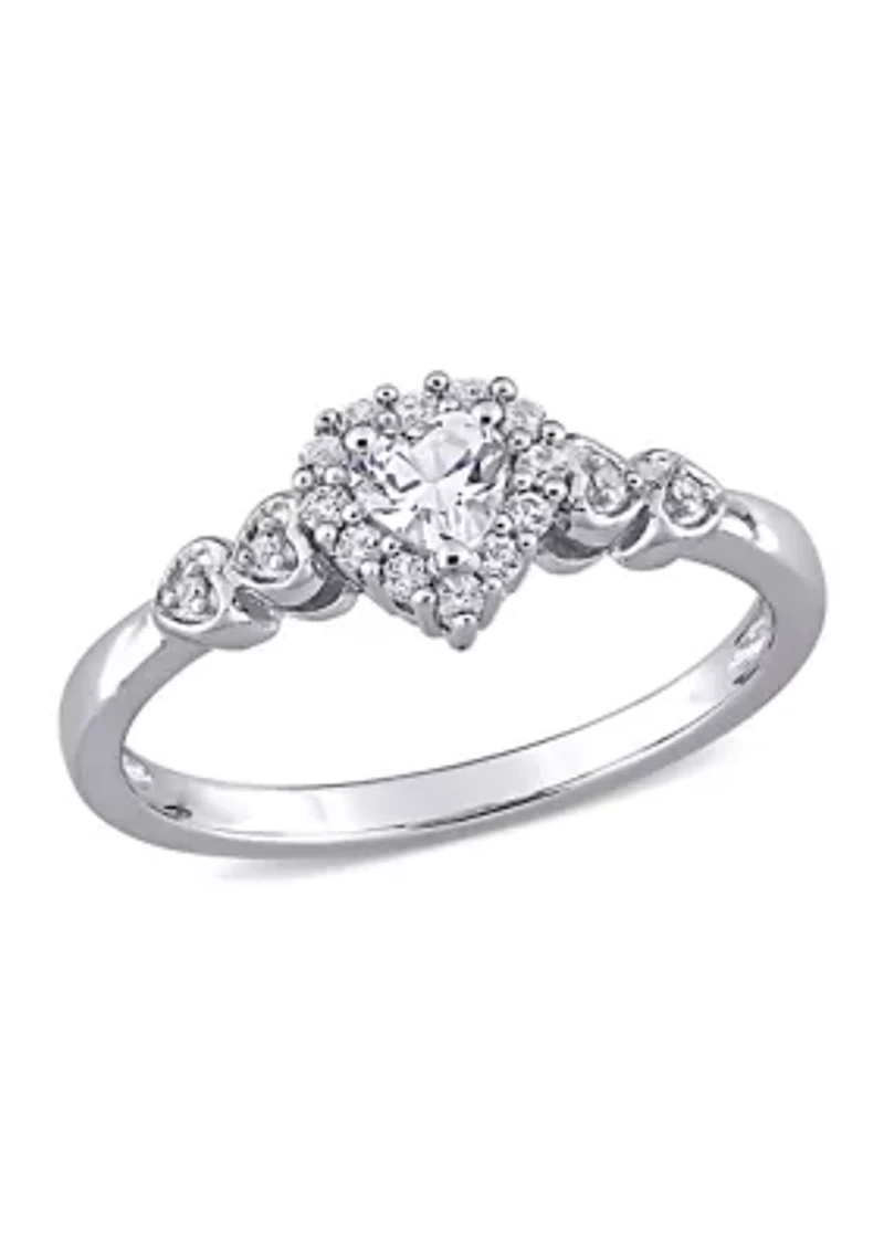 Lab Created 3/8 CT TGW White Sapphire and Diamond-Accent Heart Ring Sterling Silver