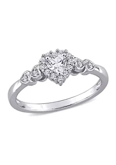 Lab Created 3/8 CT TGW White Sapphire and Diamond-Accent Heart Ring Sterling Silver