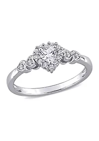 Lab Created 3/8 CT TGW White Sapphire and Diamond-Accent Heart Ring Sterling Silver