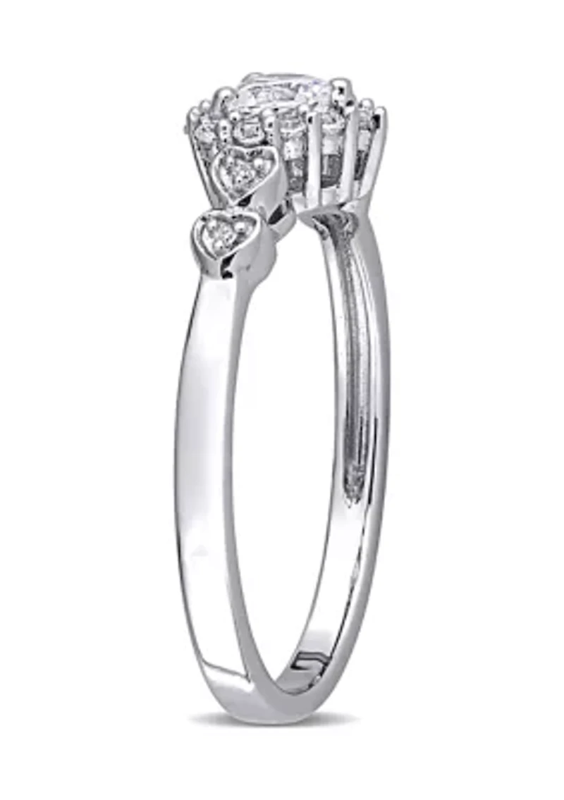 Lab Created 3/8 CT TGW White Sapphire and Diamond-Accent Heart Ring Sterling Silver