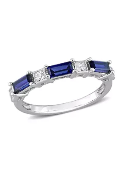 Lab Created 1 3/8 CT TGW Blue and White Sapphire Baguette Ring Sterling Silver